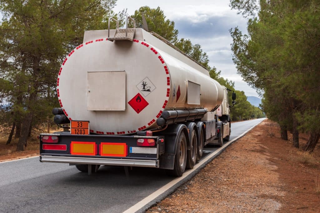 Truck with hazmat endorsement stickers